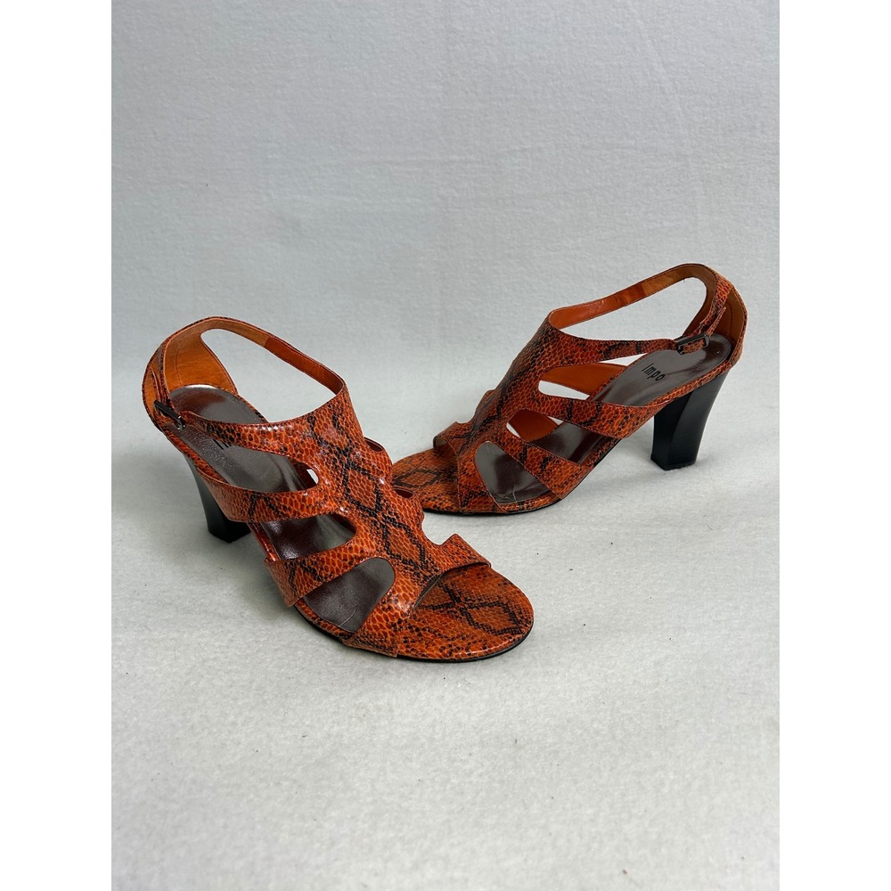 Mob‎ Wife Animal Print Impo Womens 9M Orange Snakeskin Caged Block Heel Sandals